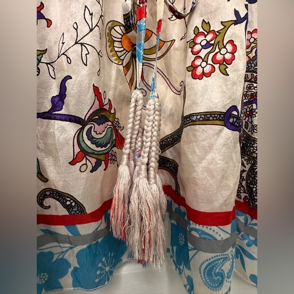 Johnny Was Ivory Floral Silk Short Sleeve V Neck Tunic Top Women’s S - Picture 4 of 7